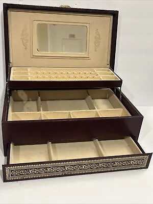 Vintage Mid-century Mele 3-tier Jewelry Box Velvet Interior Gold Gilded Jewelry • $35.75