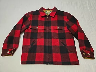 Men's Cabela's Size M Medium Full Zip Wool Jacket Red Buffalo Check Plaid • $50