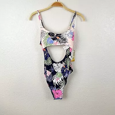 Hobie Women's Keyhole One Piece Swimsuit Pink Blue  Tropical Floral MEDIUM ~ NWT • $39