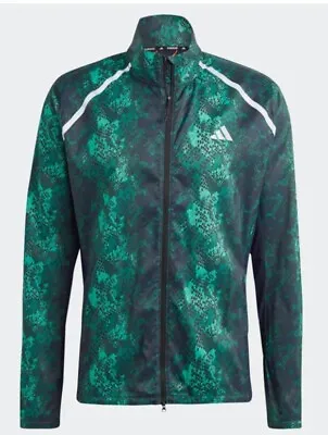 Adidas Allover Print Marathon Running Jacket Black/Green The IC7596 Men’s L • $102.70