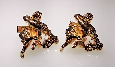 Large Vintage  Gold Tone Figural Astrological Zodiac Aquarius Cufflinks C. 1968 • $9.99