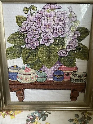 Cross Stitch Finished Floral Framed Hanging Summer Garden Country Home Flowers • £18.99