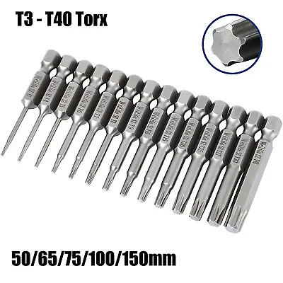 Torx Screwdriver Bit Set 1/4  Shank Hex Security Magnetic Head Extra Long Tool • $2.29