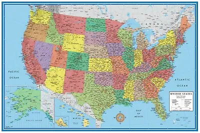 $12.95 • Buy United States Map Poster Classic Premier USA US Wall Poster Decor 