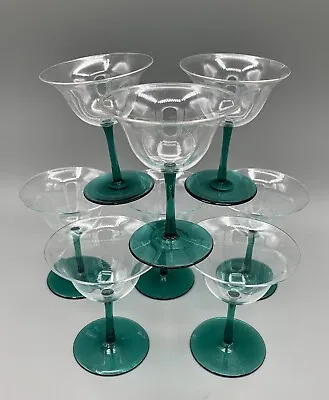 Set Of 8 Shot Sized Cordial Glasses Green Stem 2 Oz - 3 3/8  Mid Century • $20