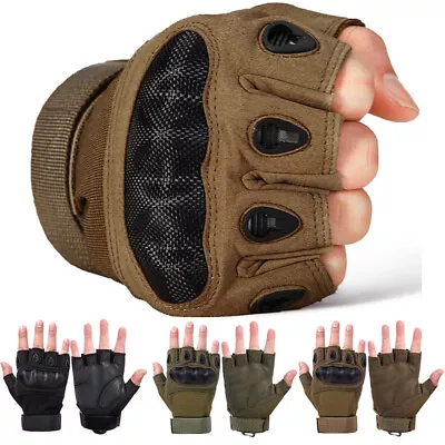 Tactical Carbon Fiber Half Finger Gloves Men's Army Military Combat - Fingerless • £12.89