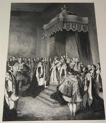 Queen Victoria Investing Napoleon III Order Of Garter Antique Engraving   10 • $4.42