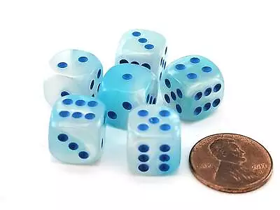 Luminary Gemini 12mm Small D6 Dice 6 Pieces - Pearl Turquoise-White With Blue • $1.97