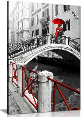 £11.99 • Buy Black & White Red Painting Venice Romantic Canvas Wall Art Picture Print