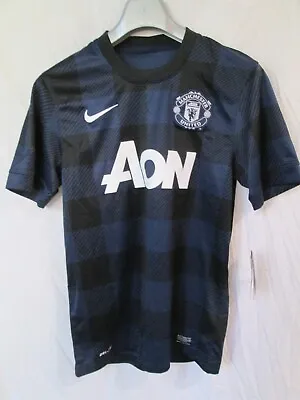 NWT Men's NIKE Manchester United Aon Plaid Authentic Dri Fit Jersey Sz S 2013-14 • $89.95