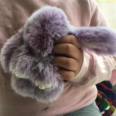 Lilac Purple Frost Real Rex Rabbit Fur Bunny Bag Charm Car Keychain Kids Gift • $8