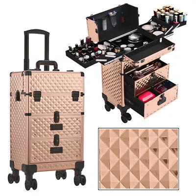 Rolling Makeup Case Professional Cosmetic Train Nail Beauty Trolley 4 In 1 Box • £79.95