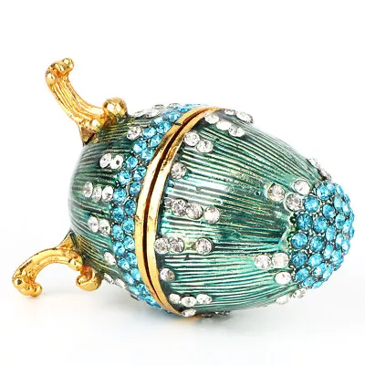 (Green)BHDK Faberge Egg Jewelry Trinket Box Vintage Hand-Painted Egg Collectible • £19.81