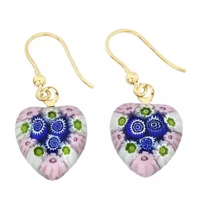 GlassOfVenice Murano Glass Millefiori Heart Earrings - Gold • $47.95