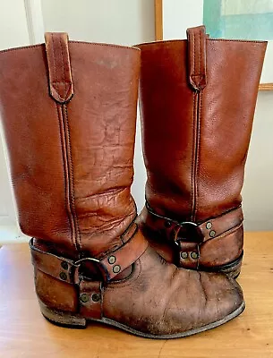 Rare Vintage 1970s Men’s Brown Leather Harness Pull On Motorcycle Boots Sz: 10D • $95