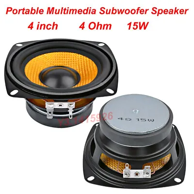 1Pc  4 Inch Portable Speaker 4 Ohm 15W Bass Speaker DIY Multimedia Subwoofer New • $17.65
