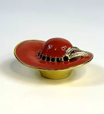 Enamel Hinged Trinket Box Red Hat Bejeweled • $6.99