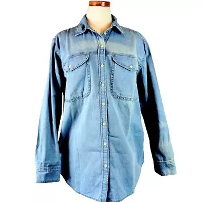 Topshop Moto Bleach Detail Denim Button Up Shirt Size 8 • $30