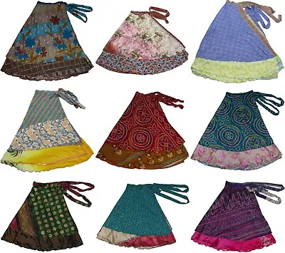 10 Pc Silk Layered Magic Skirt Wrap Vintage Saris Many Ways To Wear Multi Size • $94.94