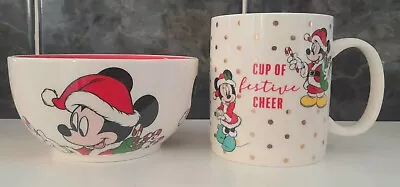 New Disney MICKEY & MINNIE MOUSE Fine China Christmas Bowl & Cup Breakfast Set • £11.99