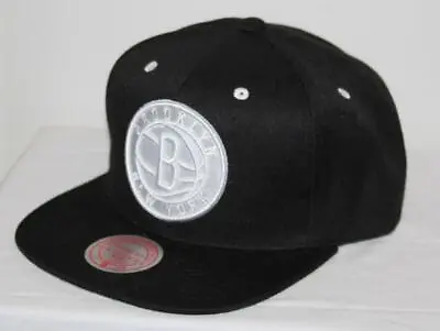 Mitchell & Ness BROOKLYN NETS Snapback Hat BLACK Cap NBA WHITE POPZ *C1 • $27.29