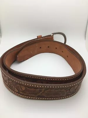 Vintage Leather Belt Tooled Acorn Leaf Size 42 WESTERN Cowboy Made In Mexico • $10