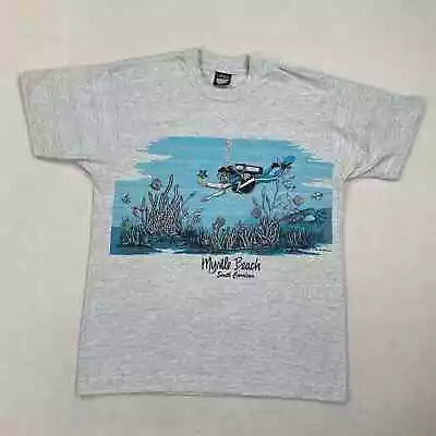 Vintage Myrtle Beach Shirt Size Large Grey Double Sided Ocean Scuba Fish USA 90s • $22.95