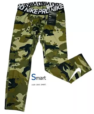 NWT SIZE SMALL MEN Nike PRO 3/4 Length TRAINING TIGHTS Olive Green Camo Black • $19.99