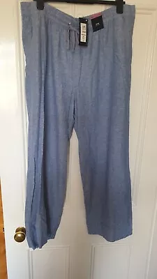 NEW M&S Ladies Light Chambray Linen Blend Wide Leg Trousers Size 22 Short • £6.80