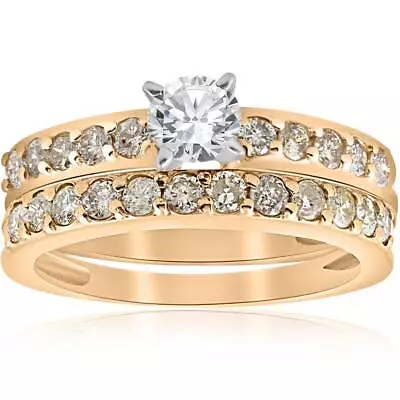 14k Yellow Gold 1 Carat Diamond Engagement Ring Matching Wedding Band Set • $1105.15