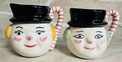 Hand-Painted Frosty The Snowman Ceramic Christmas Mugs Cups Lot Of 2  Vintage • $24.97