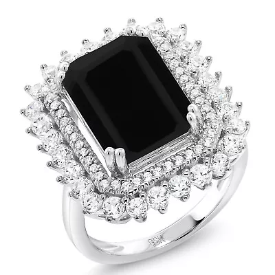 925 Sterling Silver Onyx Ring For Women (5.60 Cttw Emerald Cut 14X10MM • $77.99