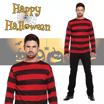 £7.10 • Buy Mens Fancy Dress Red & Black Striped Jumper Halloween Dennis Prop