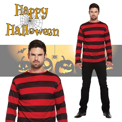 Mens Fancy Dress Red & Black Striped Jumper Halloween Dennis Prop • £7.67