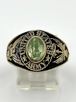 Vtg United States Army Sterling Silver Gold Vermeil Green Stone Ring Sz 9 • $149.99