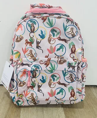 Crate&Kids NWT Adorable Pink Cheeky Monkey Large Kids Backpack With Side Pockets • $39