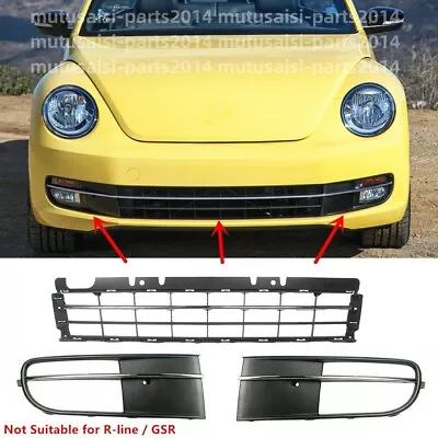For 2012-16 VW Beetle Front Bumper Grille Center + Side Fog Light Grill W/Chrome • $70.99
