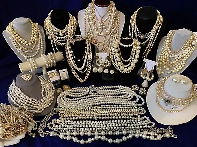Vintage-Now Faux Pearl Jewelry Lot * MONET MARVELLA JAPAN RICHELIEU STERLING • $51
