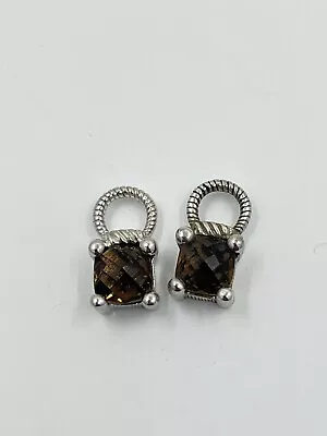 Pair Judith Ripka Sterling Silver Faceted Smoky Quartz Earring Enhancers Charms • $49.99