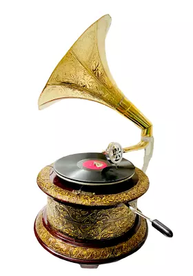 HMV Gramophone Vinyl Recorder Working Phonograph Player Vintage Look Wind Up Gif • £250.40