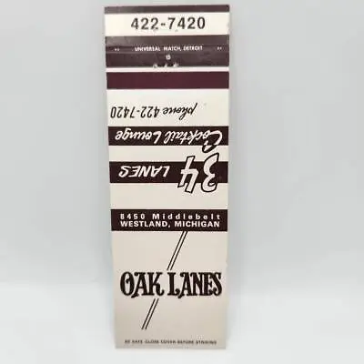 Vintage Matchbook Oak Lanes 8450 Middlebelt Westland Michigan • $6.36