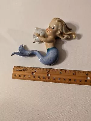 Vintage Norcrest Ceramic Mermaid Holding Fish Wall Plaque Figurine P-659 • $59.99