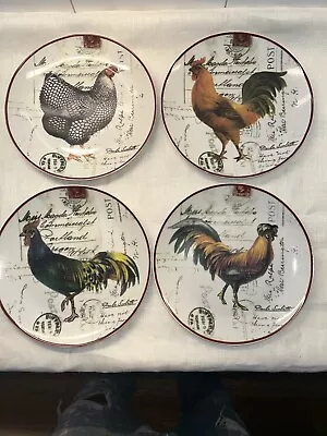 Set Of 4 Paula Scaletta Chicken 8” Farmhouse Plates Cape Craftsmen 2005 • $45