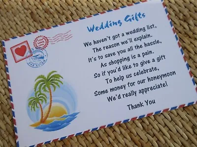 25 White/Ivory Wedding Gift Poem Cards Money Cash Honeymoon Travel  • £3.99