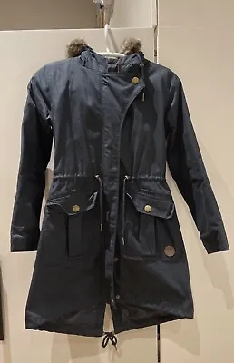 Jack Murphy Ladies UK Size 8 Navy Jooded Coat With Fleece Inside • £19.99