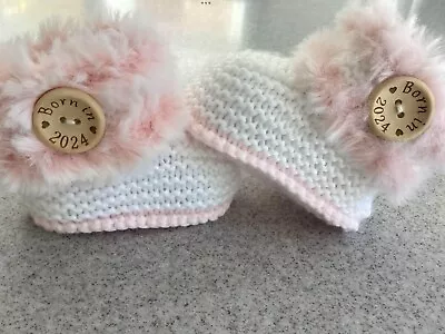 Hand Knitted Baby Girl  Booties - Born In 2024 - Size 0 To 3 Months • £9.99