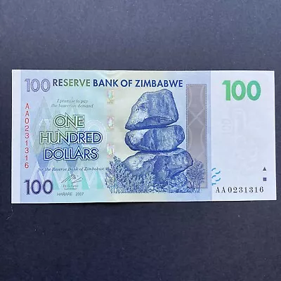 2007 Unc 100 One Hundred Dollar Reserve Bank Of Zimbabwe Currency Banknote • $4.99