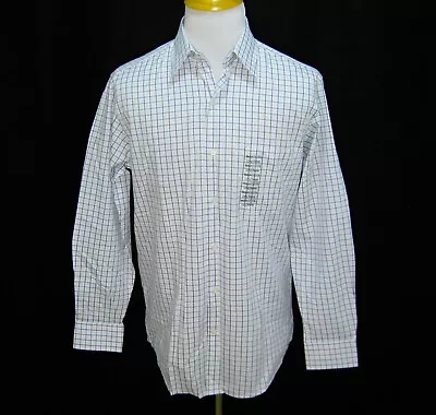 New J. FERRAR Mens Size Medium Blue Checks Long Sleeve Button Front Shirt Cotton • $12.95