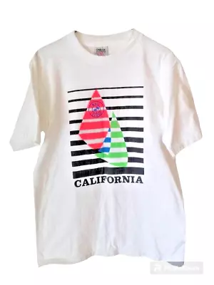 Vintage California Maui Hawaii Neon Graphic Stripe T Shirt Oneita L • $44