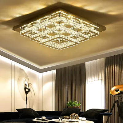 XXL Modern LED Ceiling Light Crystal Chandelier Lamp 20-70cm Living Room Bedroom • £92.99